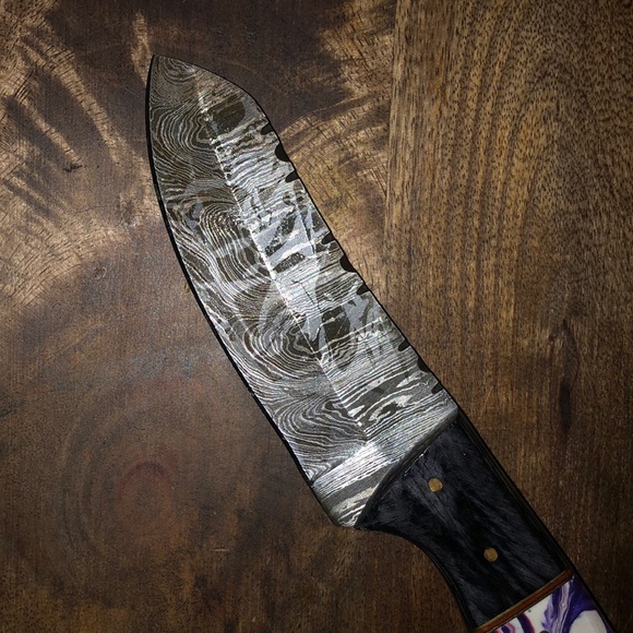 Damascus Knife Full Tang Corain and Wood Handle NWOT - Picture 6 of 9